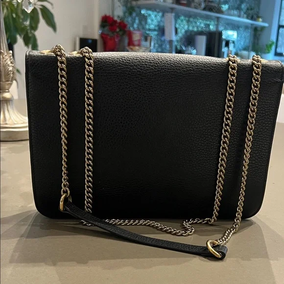 Gucci Black Leather Shoulder Bag with champagne color chain. - Picture 3 of 5
